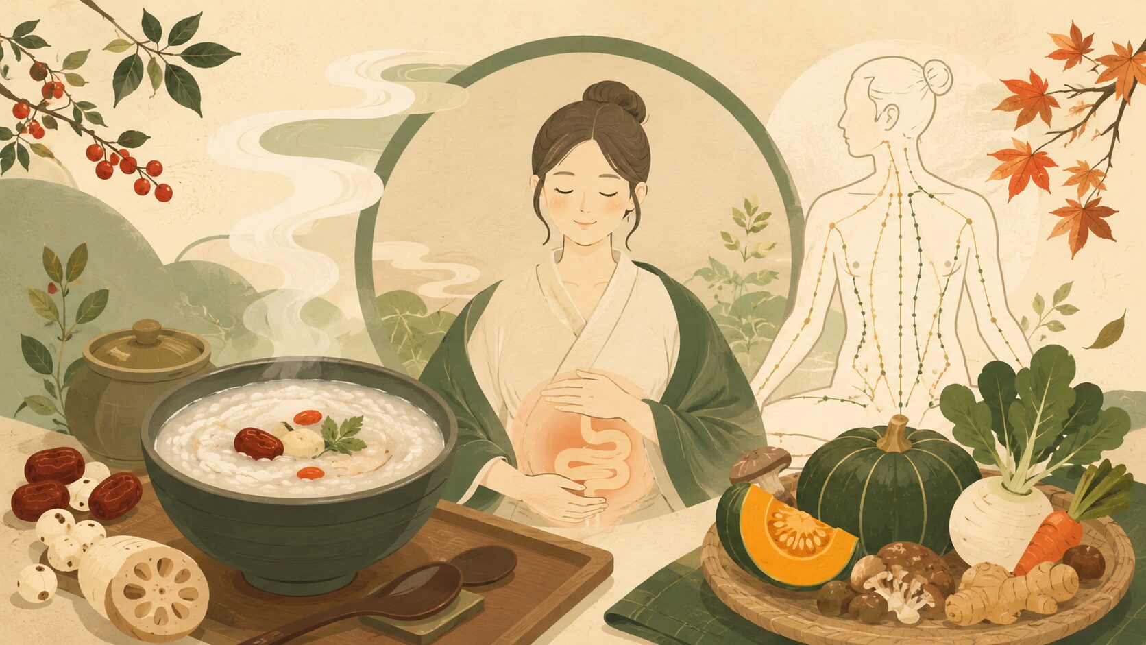 東洋医学の脾を表す和風イラスト