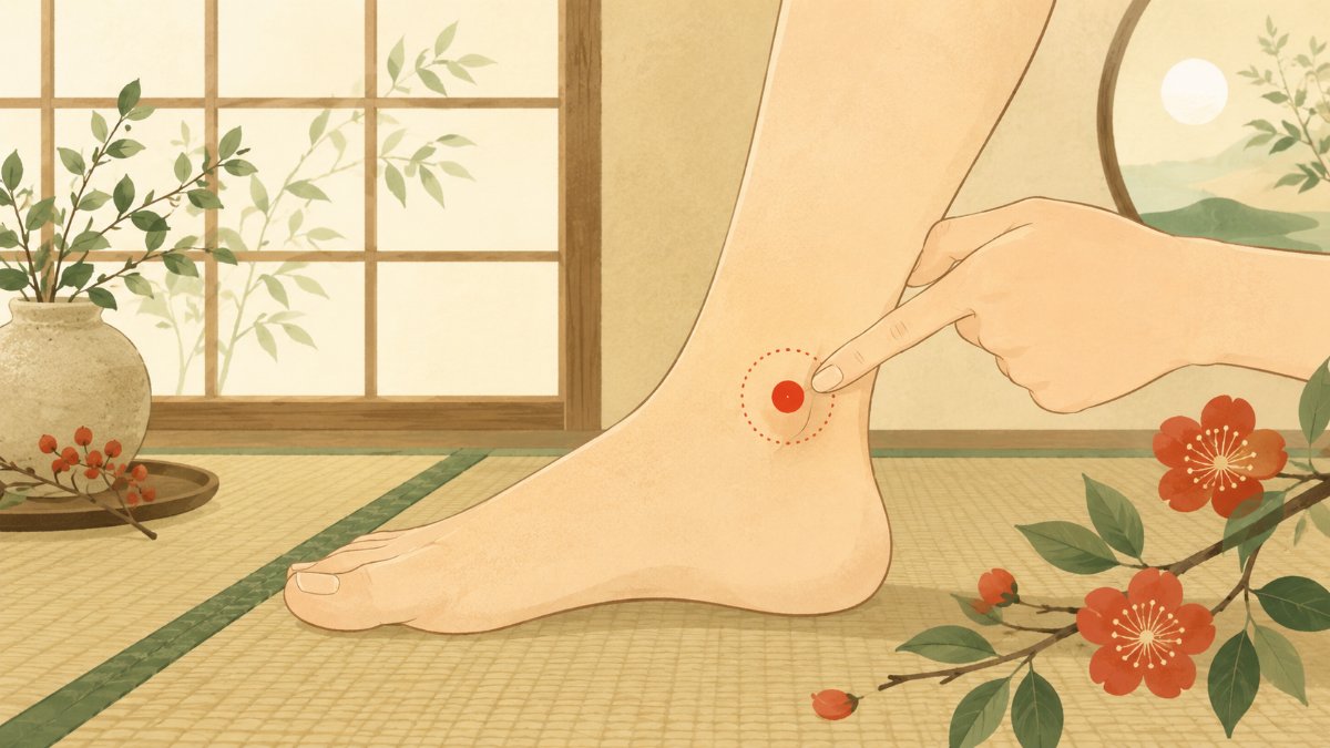 照海のツボの位置を示す和風イラスト